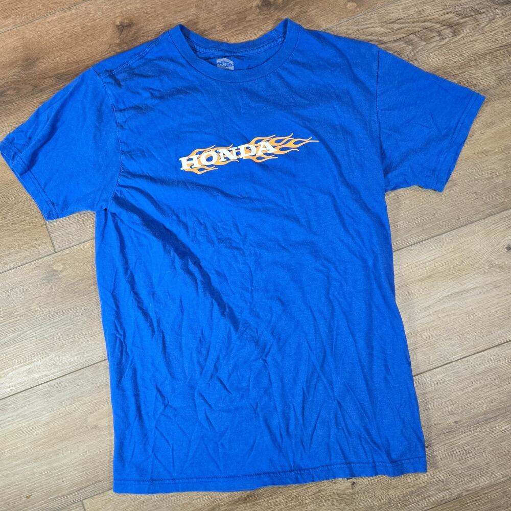 Honda JT Racing USA T Shirt Mens M Blue Orange Flame Motocross Biker Graphic Tee